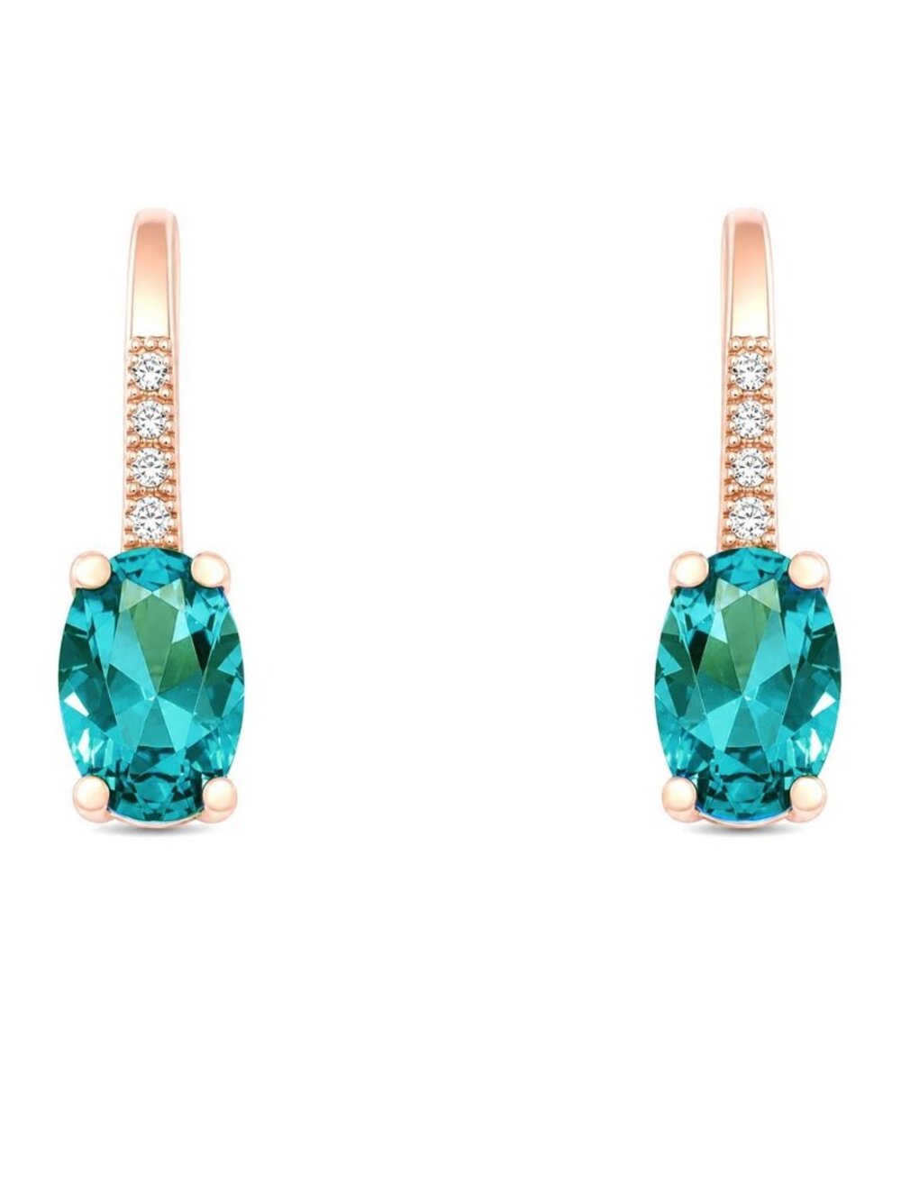 Genuine 2.98 Cts Blue Zircon & Sapphire Earrings 14k Rose Gold Plated (.925)